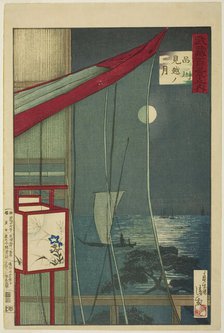 The Moon Beyond Shinagawa (Shinagawa mikoshi no tsuki), from the series "One Hundred Views..., 1884. Creator: Kobayashi Kiyochika.