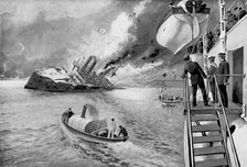 Rescuing survivors from sinking Russian vessel, Russo-Japanese War, 1904. Artist: Unknown