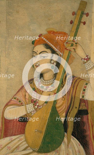 A Lady Playing the Tanpura, ca. 1735. Creator: Unknown.
