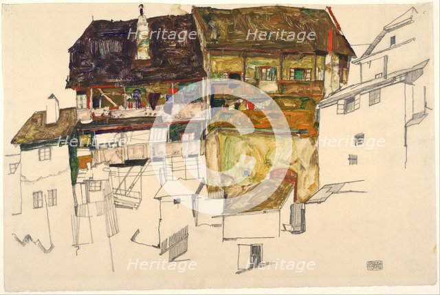 Old Houses in Krumau, 1914. Artist: Schiele, Egon (1890–1918)