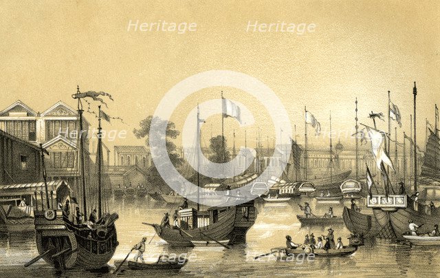 'The English factories at Canton', 1847. Artist: JW Giles