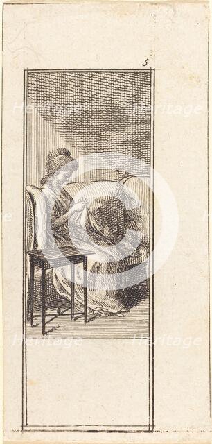 Girl Seated, Sewing, 1784. Creator: Daniel Nikolaus Chodowiecki.