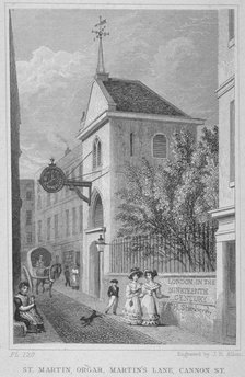 Church of St Martin Orgar, Martin Lane, City of London, 1831. Artist: James B Allen