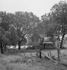 Hop grower's home on Rogue River, with the tent camp he..., near Medford, Jackson County, 1939. Creator: Dorothea Lange.