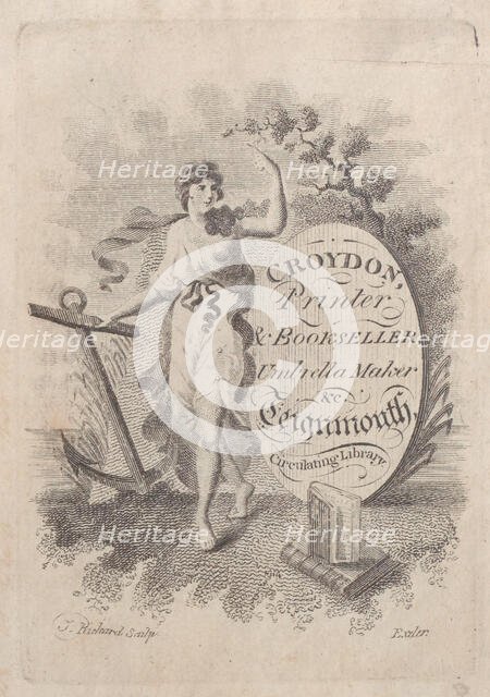 Trade Card for Croydon, Printer, Bookseller, and Umbrella Maker, 19th century., 19th century. Creator: T. Rickard.