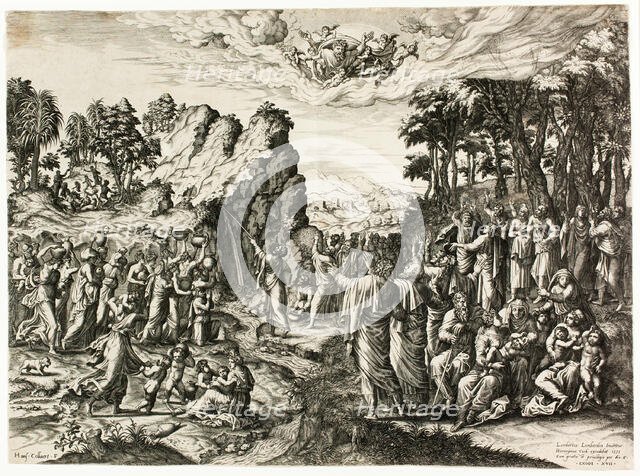 Moses Striking the Rock, 1555. Creator: Jan Collaert I.