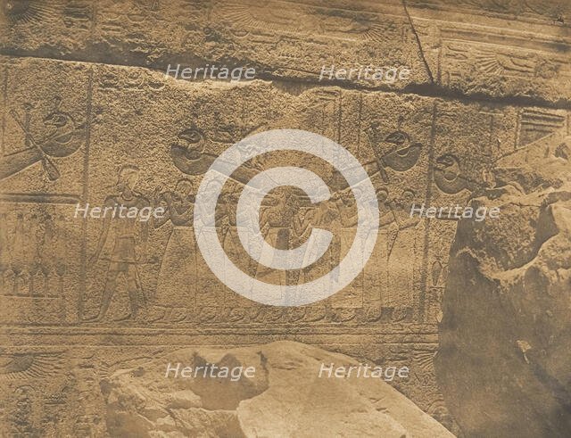 Sculptures extérieures du Sanctuaire de granit du Palais de Karnac (Thèbes) (Philippe-A..., 1849-50. Creator: Maxime du Camp.