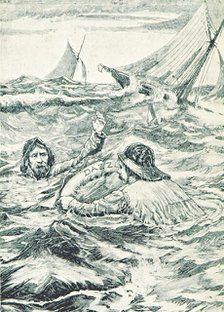 Shipwrecked men in the sea, 1896.  Creator: Unknown.