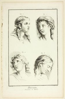 Drawing: Expressions of Emotion (Wonder, Love, Veneration, Rapture), from Encyclopédie, 1762/77. Creator: A. J. Defehrt.