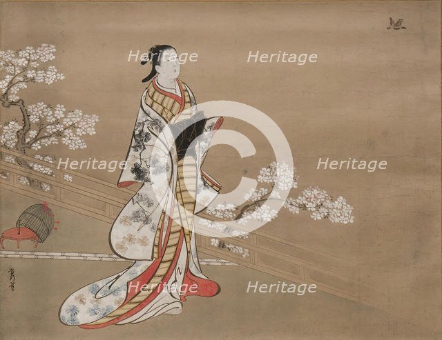 Parody of Murasaki, from "Lavender" (Wakamurasaki), chapter 5 of the Tale of Genji, 18th century. Creator: Kawamata Tsuneyuki.