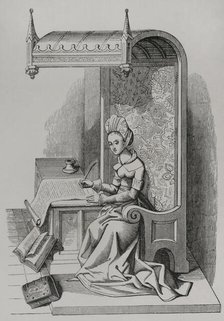 Christine de Pizan, (1365-1430), French writer and philosopher born in Venice, 15th century (1877).  Creator: Unknown.