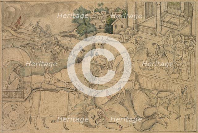 Cremation of the Demoness Putana, from a Krishna-Lila, c. 1790. Creator: Unknown.