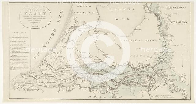Figurative map, giving an indication of the main dike breaches, etc.: along the Rivers, 1809.  Creator: Antoni Zürcher.