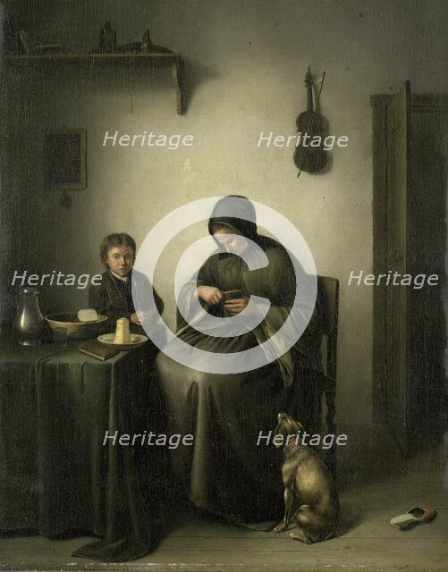 A Woman Slicing Bread, c.1800-c.1823. Creator: Johannes Christiaan Janson.