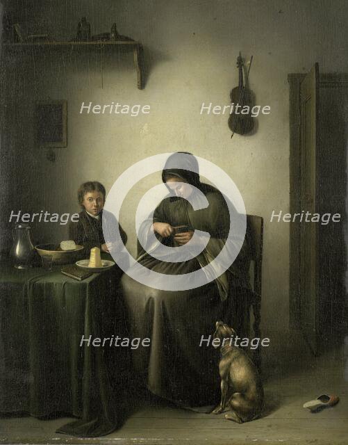 A Woman Slicing Bread, c.1800-c.1823. Creator: Johannes Christiaan Janson.