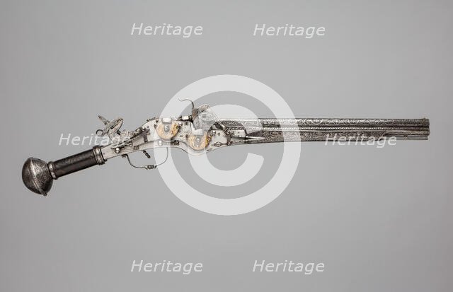 Double-Barreled, Double-Wheellock Pistol, German, Augsburg, ca. 1580. Creator: Unknown.