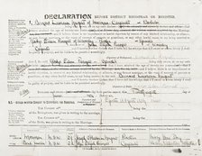 Marriage Certificate of Bernard Laurence 'Barney' Nugent and Gladys Eileen Purnell, 5 July 1924. Creator: Murphy.