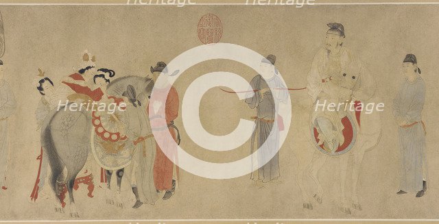 Yang Guifei Mounting a Horse, Emperor Xuanzong on horseback.