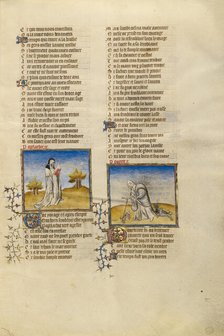 Female Personifications of Hypocrisy and Poverty; Roman de la Rose, about 1405. Creator: Unknown.