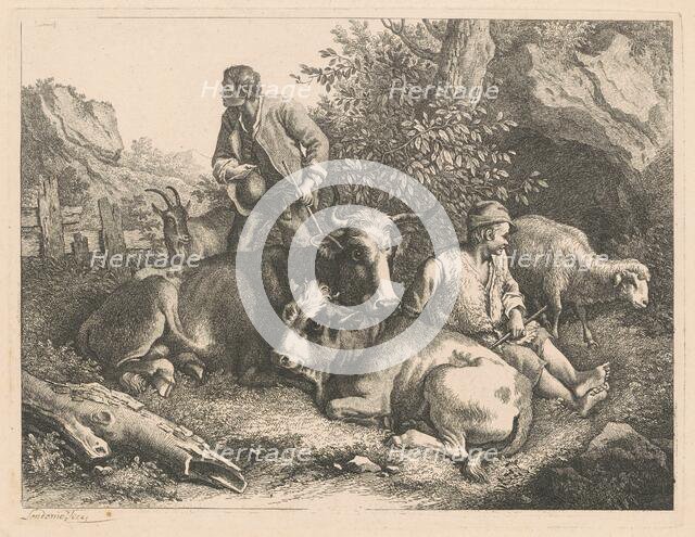 Two Shepherds with a Cow and Calf, after 1776. Creator: Francesco Londonio.