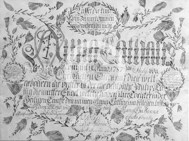 Birth and Baptismal Certificate, 1787. Creator: Unknown.