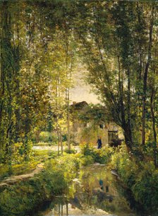 Landscape with a Sunlit Stream, ca. 1877. Creator: Charles Francois Daubigny.