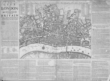 Map of the City of London surrounded by descriptive text, 1676. Artist: Anon