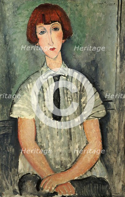 Young Girl with a Striped Blouse, 1917. Creator: Modigliani, Amedeo (1884-1920).