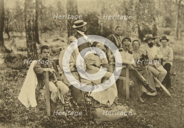 Russian author Leo Tolstoy with guests, Yasnaya Polyana, near Tula, Russia, 1895.  Artist: Sophia Tolstaya