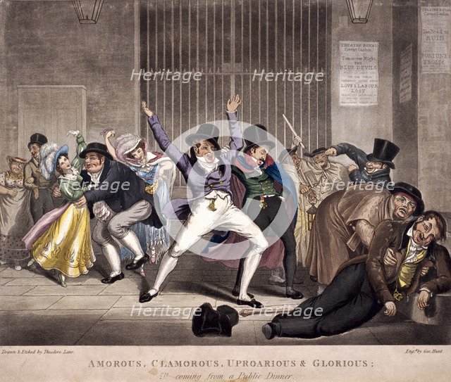 'Amorous, clamorous, uproarious and glorious, all coming from a public dinner', c1820.  Artist: Theodore Lane