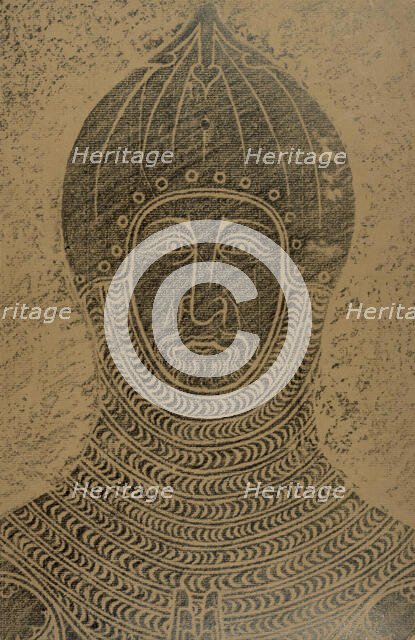 Brass rubbing of a knight in armour, 1949. Creator: John Woodcock.