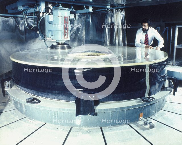 Polishing the mirror of the Hubble Telescope, 1980s. Artist: Unknown