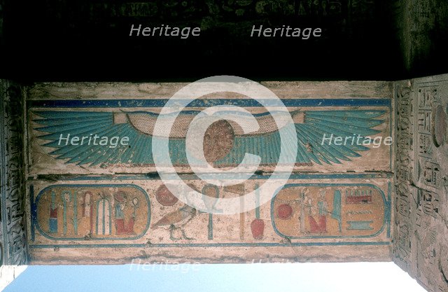 Cartouches below an uraeus, Mortuary Temple of Ramesses III, Luxor, Egypt, c12th century. Artist: Unknown