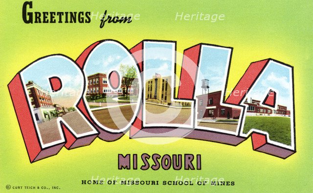 'Greetings from Rolla, Missouri, Home of the Missouri School of Mines', postcard, 1943. Artist: Unknown