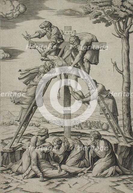 Descent from the Cross, between 1520 and 1521. Creators: Marcantonio Raimondi, Raphael.