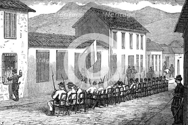 Guard of honour before the President's private house at Caracas, Venezuela, 1874. Creator: Unknown.