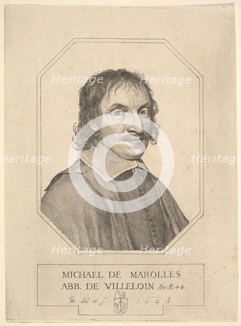 Portrait of Michel de Marolles, 1648. Creator: Claude Mellan.