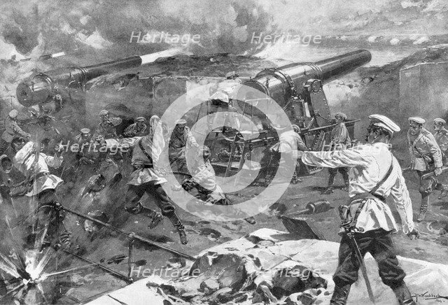 Russian battery in action, Russo-Japanese War, 1904-5. Artist: Unknown