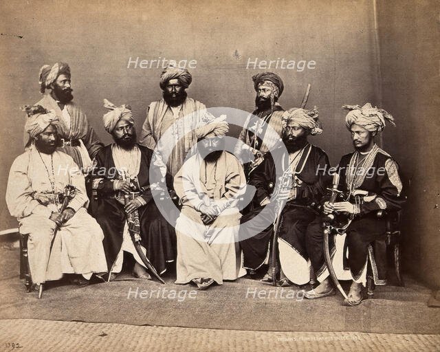 Pathan men from Peshawar, Pakistan in traditional dress: group portrait, c1900. Creator: Unknown.