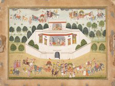 Krishna and Balarama within a Walled Palace: Page from a Dispersed Bhagavata Purana..., ca. 1700.    Creator: Unknown.