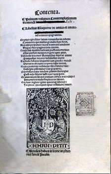 Cover of the Latin edition printed by Jean Petit in Paris in 1505, 'Libre d'Amic e d'Amat' (Song …