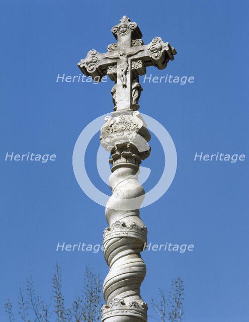Baroque cross, central courtyard of the former Hospital de la Santa Creu, Barcelona, Spain, 1998. Creator: LTL.
