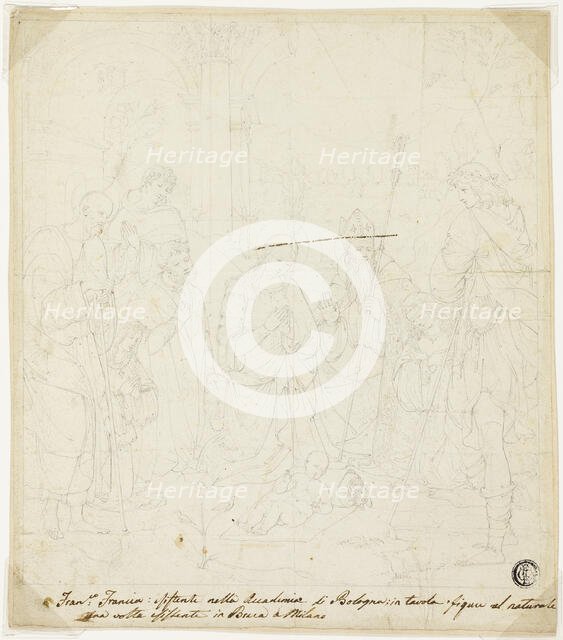 Adoration of the Christ Child, with Saints Joseph, Francis of Assisi, and Augustine..., c. 1820. Creator: Unknown.