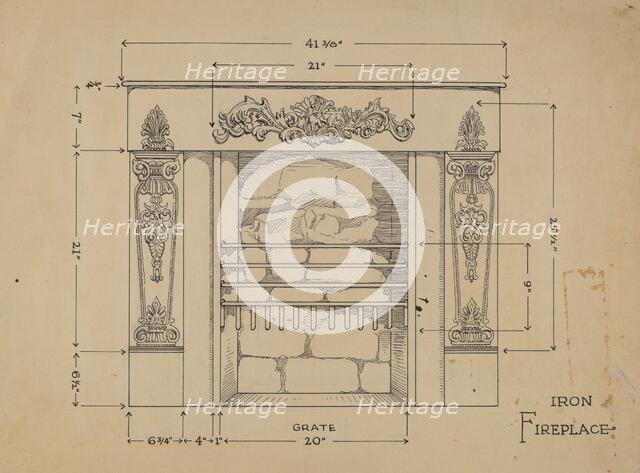Iron Fireplace, c. 1936. Creator: Thomas Byrne.