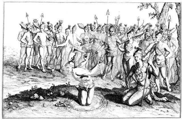 Chief of the Florida Indians consulting a magician (shaman) before going into battle, c1780. Artist: Unknown