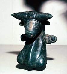 Bronze bull's head from a cauldron, Rynkeby Bog, Denmark, c4th century BC. Artist: Unknown