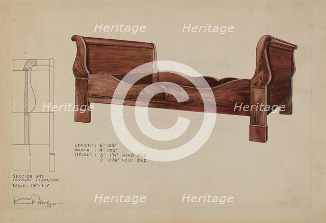 Sleigh Bed, c. 1936. Creator: Kurt Melzer.