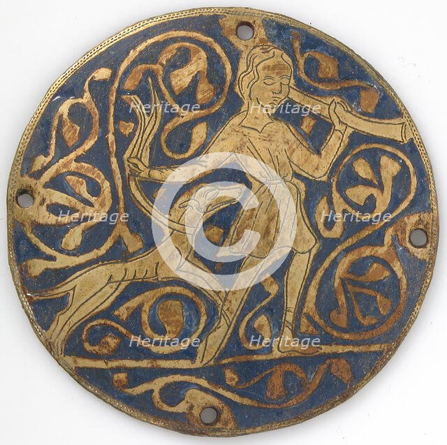 Medallion with Varlet with Horn and Hound, French, ca. 1240-60. Creator: Unknown.