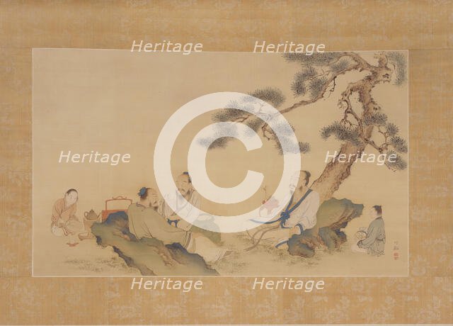 Scholars Enjoying Tea (image 1 of 2), 19th century. Creator: Nakabayashi Chikkei.