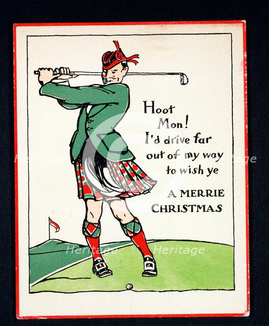 Christmas card with golfing theme, c1910. Artist: Unknown
